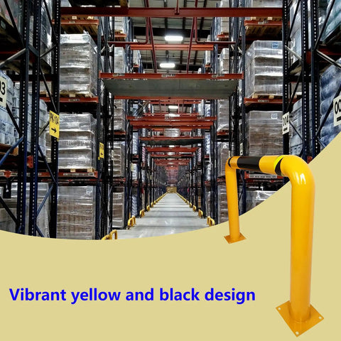 Two Pack Built Tough Heavy Duty Steel Safety Guard Barrier With Hollow Fillable Sections And Anchor Bolts For Warehouses And Parking Lots installed in warehouse
