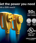 Heavy Duty 50 Foot 30 Amp RV Extension Cord With Standard Connectors Ultra Flexible Power Cable For Campers Electric Vehicles And Trailers Road Trip Ready Slick Build plugs and specifications.