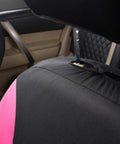 Universal Car Seat Covers Full Set For Front Seats And Rear Bench With Mesh Splicing Polyester Fabric Black With Pink Accent