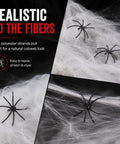 Epic Halloween Fake Spider Webs With 200 Square Feet Of Stretchable Yard Netting And Twenty Realistic Creepy Crawlers for indoor use, showing detail and texture.