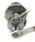 Close-up of Blue Heaven BH L80 Hi Lo Saltwater Jigging Reel For Big Game Angling Five Point Nine To One Gear Ratio with L Shape Drag Lever.