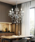 Five Light Crystal Pendant Chandelier With Acrylic Beads, Plug In Pendant Lights, Clear Cord, On Off Switch, in kitchen setting