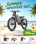Built Different 3000W Electric Bike Rolling At 42 MPH With 100 To 200 Mile Range Powered By 60V 70Ah Battery Featuring 26 Inch Fat Tires And Full Suspension For Adult Riders on a beach display.