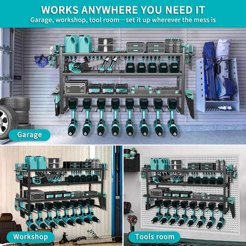 Power Tool Organizer Wall Mount With 200 Lb Capacity, Heavy Duty Metal Rack For Garage, Holds Eight Drills And Tools