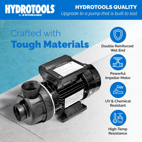 Above Ground Pool Pump 0.3 HP Hydro Flo Motor, 2220 GPH, 3450 RPM, 30 Ft Water Lift on poolside