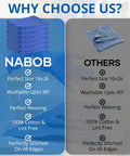 Comparison between Nabob and other blue huck towels highlighting Nabob's superior features like perfect size and cotton material.