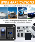 4 Gang IP68 Waterproof Rocker Switch Panel For Boats And RVs With DC 12-24V LED Digital Voltmeter And Dual USB QC 3.0 Type C Fast Charging Prewired Toggle Panel For Cars Marine Trucks Blue in boat, RV, truck and car use