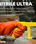 Beastek orange nitrile disposable glove, 8 mil, powder-free, latex-free, heavy-duty.