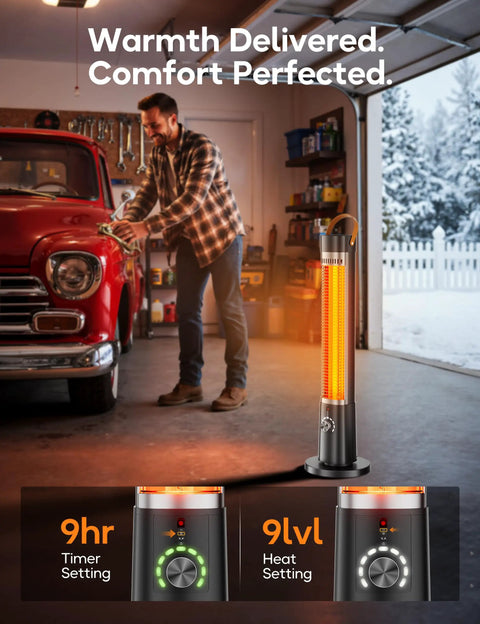 Cozy Up Your Patio With This 1500W Infrared Outdoor Heater With Remote 60 Degree Oscillation 9 Heat Levels 9 Hour Timer