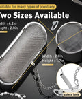 Heavy Duty Stainless Steel Cleaning Basket Two Pack Perfect For Ultrasonic Cleaner Small Parts And Jewelry, showing two sizes and safety lock.