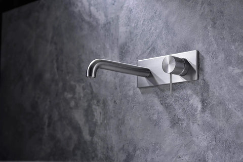 Copper Single Handle Bathroom Vanity Faucet Wall Mounted Brass Basin Mixer Tap Hot And Cold Spout Brushed Nickel Finish