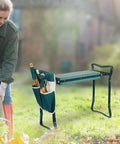 Folding Garden Kneeler Seat With Soft Foam Pad And Tool Pouch, Portable Bench for gardening, sturdy steel frame, EVA pad, side view