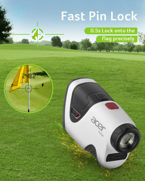 Pro Golf Rangefinder With Slope Switch And Pin Lock Vibration For Precise Readings Up To 1200 Yards, 7X Magnification shown on grass