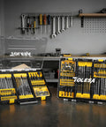 Badass 105 Piece Titanium Drill Bit Set With High Speed Steel Screwdriver Bits And Countersink Tool in a sturdy organizer case.