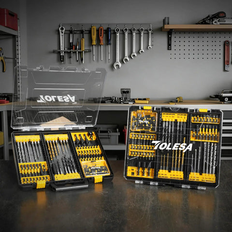 Badass 105 Piece Titanium Drill Bit Set With High Speed Steel Screwdriver Bits And Countersink Tool in a sturdy organizer case.