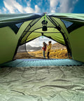 View from inside Ultra Lightweight 2 Person Backpacking Tent With Aluminum Poles Waterproof Rainfly For Hiking And Camping Army Green