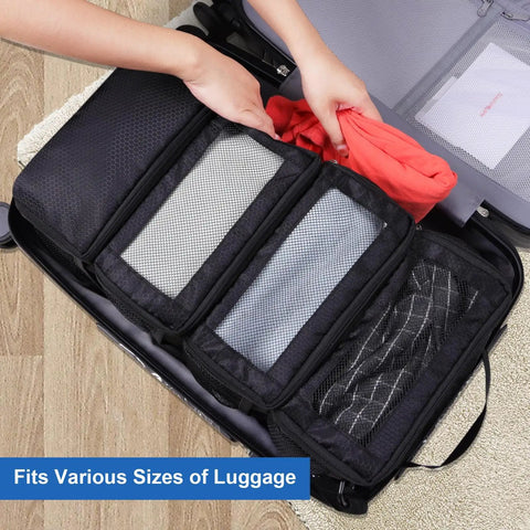 Hangable Travel Luggage Organizer For Carry On Collapsible Hanging Packing Cubes With Four Compartments shown in suitcase
