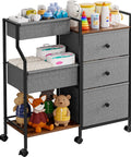 Three Tier Rolling Diaper Caddy Organizer with dividers, drawers, and baby essentials, easy to assemble, large mobile cart on wheels.