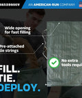 Heavy Duty Empty Sandbags For Flood Protection 14 By 26 Inches Poly Sand Bags With Tie Strings Reusable UV Resistant For Barriers And Construction Jobs Pack Of 50, showing pre-attached tie strings and wide opening for filling.