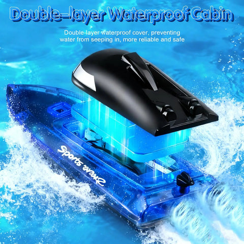 Remote Control Boat With 1800mAh Battery Transparent Hull 10 LED Lights Auto Reverse 2.4GHz Waterproof Racing Speedboat Toy