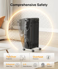 Big Room Electric Oil Filled Radiator Heater With Dual Knobs 1500W Fast Heat Quiet Space Heater in a living room setup