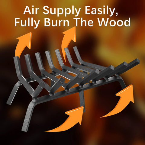 Heavy Duty 24 Inch Fireplace Grate Made From Solid Steel For Firewood Logs And Kindling Four Thick Feet And Two Center Supports