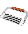 Front view of a 7.5-inch crinkle-cut vegetable blade with wood handle and stainless frame