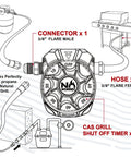 Safety Auto Shut Off Gas Timer For Propane And Natural Gas With 0-60 Minute Preset, 100,000 BTU, 3 Eighths Inch Flared Connector And Hose