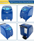 Industrial Steam Cleaner Drops Smokin Hot High Pressure Steam For Auto Shop Degreasing And Fleet Maintenance With Instant Heating And Kickin 13 Bar Force To Crush Stubborn Grease On Engines And Heavy Equipment 220V - blue steam cleaning machine with control panel.