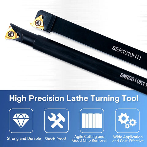 Lathe Turning Holders and Threading Tool Set With Half-Inch External SER1010H11 and Three-Eighths Inch Internal SNR0010K11 Shanks
