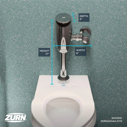 1.6 GPF Top Mount Exposed Sensor Flush Valve For Water Closet With Gear-Driven Ceramic Cartridge, Hydropower, AV Diaphragm, HydroX Power Technology Delivers Renewable, Low-Maintenance Performance. top view on water closet, 17 in height, 8 in width