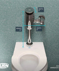 Heavy Duty Automatic Flush Valve With HydroX Power Hydropower Tech And Ez Gear Ceramic Cartridge For Commercial Restrooms chrome plated dimensions 17 inches tall, 8 inches wide, 5 inches deep