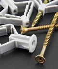 Heavy Duty Butterfly Drywall Anchors Kit With Self Drilling Screws Knockout Hollow Wall Fasteners components on black background.