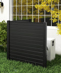 Two Panel Outdoor Privacy Screen for AC Unit and Trash Can Enclosure, 48 by 48 inches, black, placed in garden, wind-resistant with stakes