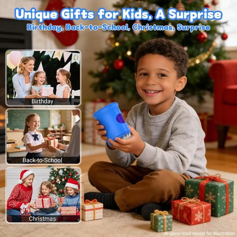 Kids Pocket Digital Microscope With 2.0 Inch IPS Screen 1080p Photo Video 50X To 1000X Magnification Eight LED Lights Portable STEM Toy For Ages 3, 6, And 12 Boys And Girls Blue in a child's hands at Christmas