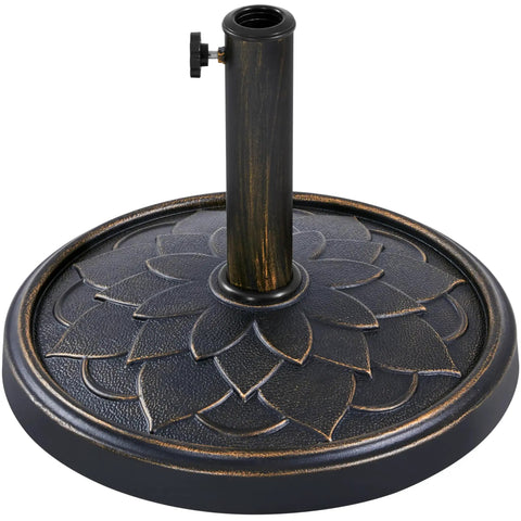 bronze patio umbrella base Heavy Duty Bronze 18 Inch Patio Umbrella Base All Weather Resin Stand 26 Lb Outdoor Garden Yard Stabilizer For Market Umbrellas Antiqued Finish Built