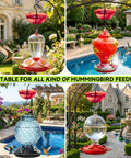 Ant Moat For Hummingbird And Oriole Feeders, 5 oz cup, 4 pack, clear water cup with red umbrella design, installed in garden.