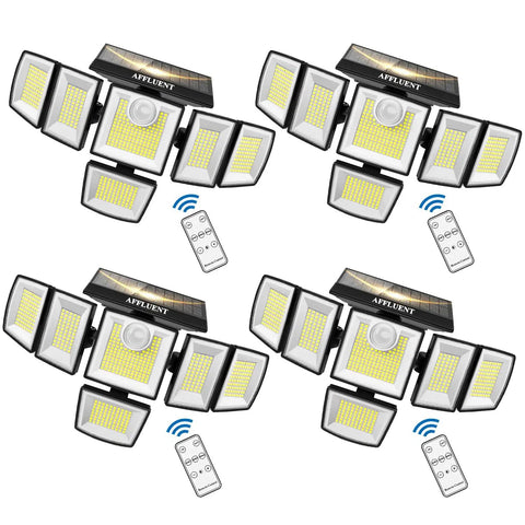 4 Pack of Solar Motion Flood Lights For Outdoors, 3200lm With 496 LEDs, 6 Heads, IP65, Security Floodlights with remotes