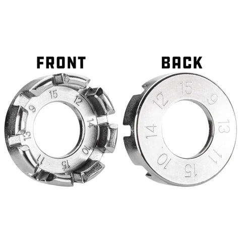 Front and back view of spoke wrench from Everyday Ride Ready 21 Piece Bicycle Repair Tool Kit Set With Spoke Wrench Tire Levers Hex Keys