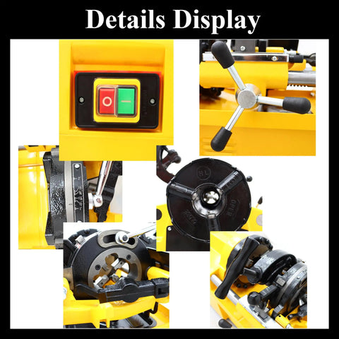 Close-up details of Heavy Duty Electric Pipe Threader 220V showing controls and precision components for pipe threading.