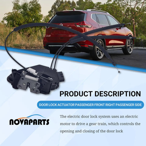 Nissan Rogue Front Right Passenger Side Door Lock Actuator Replacement for 2014 to 2020 SUV shown with vehicle background