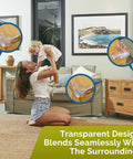 Transparent Baby Corner Protectors With Impact Resistant Edge Guards For Furniture Padding 16 Pack on wooden table with child.