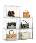 Clear Acrylic Purse Organizer Set For Closet With Magnetic Door Large See Through Handbag Display Boxes 3 Pack Storage Boxes