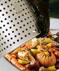 80 Quart Seafood Boiling Kit With Strainer And Basket Outdoor Boil Pot 100000 BTU Propane Burner 10 PSI Regulator in use