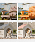 Ultra Light Paint Sprayer Gun For Indoor And Outdoor Work Featuring Sweet Pink Body With Hassle Free Quick Cleanup for a renovated orange chair and pink dog house.