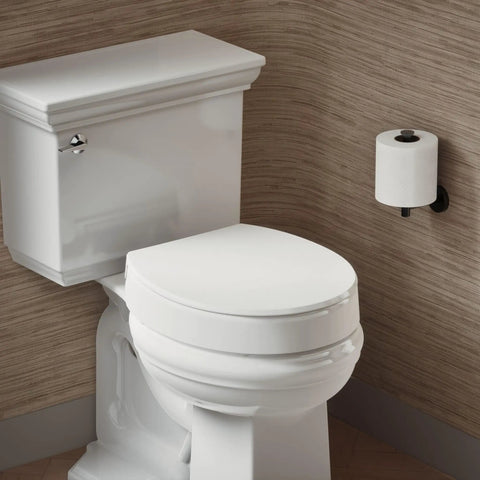 Hyten 3 Inch Elevated Soft Close Round Toilet Seat With Contoured Comfort And Grip Tight Bumpers Quick Attach Hardware White