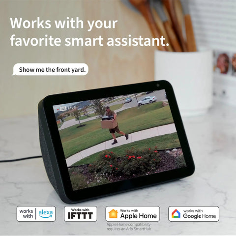 Smart display showing Outdoor Wireless Security Cameras Bundle With 2K Video with package detection in action