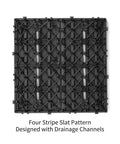 Underside view of Interlocking 12x12 Wood Plastic Composite Patio Deck Tiles showing drainage channels and slat pattern design.