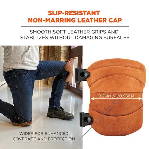 Image showing Leather Knee Pads ProFlex 230 with heat-resistant leather cap highlighting non-marring surface and wider design.
