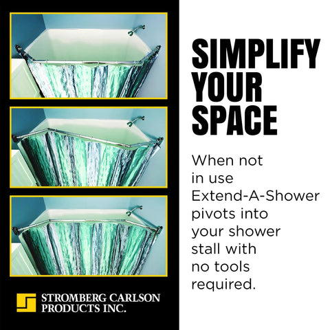 Extend A Shower RV Rod Hinged Folding Adjustable Shower Curtain Rod For RV And Camper Bathrooms Space Saving Satin Finish Fits 35 To 40 Inch Openings Included, shown retracted